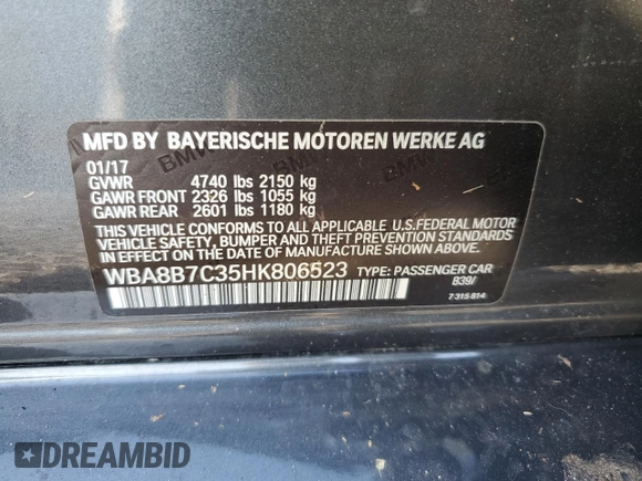 2017 BMW 3 Series 340i xDrive with VIN WBA8B7C35HK806523, listed as a Copart auction lot 85630284 with 85,172 mi miles and Salvage Title. Bid and sale history available at carsss.com. Image 12.