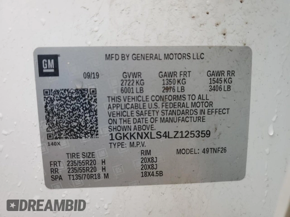 2020 GMC Acadia Denali with VIN 1GKKNXLS4LZ125359, listed as a Copart auction lot 47401225 with 74,478 mi miles and Clean Title. Bid and sale history available at carsss.com. Image 13.