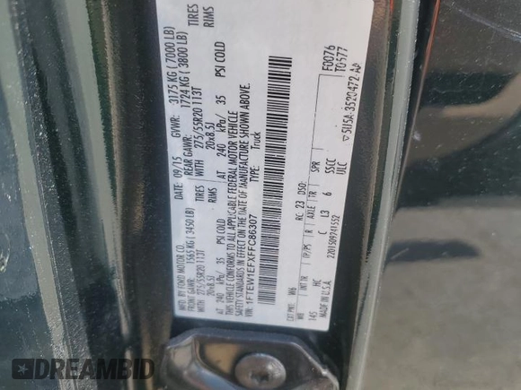 2015 Ford F-150 XLT with VIN 1FTEW1EFXFFC86307, listed as a Copart auction lot 52156875 with 112,395 mi miles and Salvage Title. Bid and sale history available at carsss.com. Image 12.