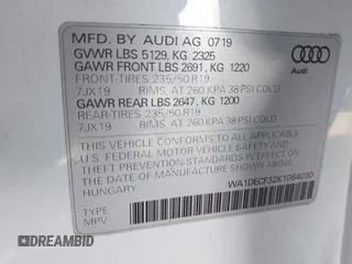 2019 Audi Q3 S line Premium with VIN WA1DECF32K1084030, listed as a IAAI auction lot 42528662 with 34,498 mi miles and . Bid and sale history available at DreamBid. Image 9.