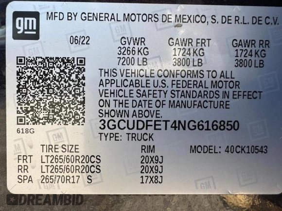 2022 Chevrolet Silverado 1500 LT Trail Boss with VIN 3GCUDFET4NG616850, listed as a Copart auction lot 52122755 with 20,386 mi miles and Non Repairable. Bid and sale history available at DreamBid. Image 15.