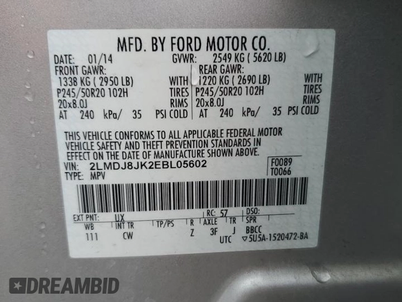 2014 Lincoln MKX with VIN 2LMDJ8JK2EBL05602, listed as a Copart auction lot 50762875 with 79,052 mi miles and Salvage Title. Bid and sale history available at DreamBid. Image 15.