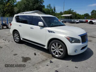 2012 Infiniti QX56 7-passenger with VIN JN8AZ2NF3C9518742, listed as a Copart auction lot 56838314 with 102,622 mi miles and Salvage Title. Bid and sale history available at carsss.com. Image 4.