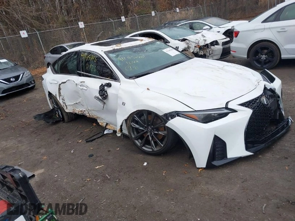 2023 Lexus IS with VIN JTHGZ1B27P5069238, listed as a IAAI auction lot 41145846 with 21,027 mi miles. Bid and sale history available at carsss.com. Image 1.