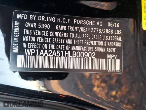 2017 Porsche Macan with VIN WP1AA2A51HLB00902, listed as a Copart auction lot 54910635 with 66,129 mi miles and Salvage title. Bid and sale history available at DreamBid. Image 13.