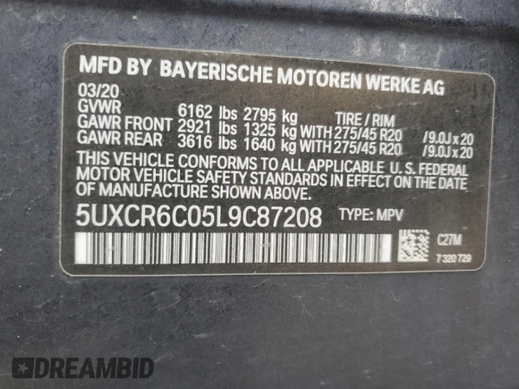 2020 BMW X5 xDrive40i with VIN 5UXCR6C05L9C87208, listed as a Copart auction lot 44582085 with 76,459 mi miles and Salvage Title. Bid and sale history available at carsss.com. Image 14.