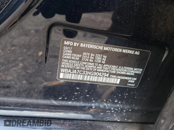 2017 BMW 5 Series 530i xDrive with VIN WBAJA7C33HG904294, listed as a Copart auction lot 81557244 with Not Provided miles and Salvage Title. Bid and sale history available at carsss.com. Image 13.