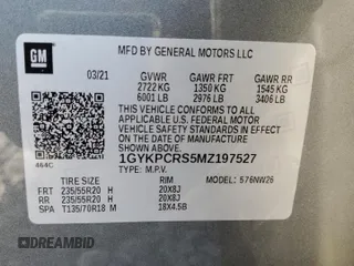 2021 Cadillac XT6 Premium Luxury z VIN 1GYKPCRS5MZ197527, wystawiony jako Copart lot #55952185 z przebiegiem 24 856 mil mil oraz Szkody całkowita. Historia ofert i sprzedaży dostępna na DreamBid. Obrazek 13.