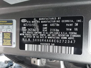 2014 Kia Optima SXL Turbo with VIN 5XXGR4A68EG272347, listed as a IAAI auction lot 41847119 with 131,197 mi miles and . Bid and sale history available at DreamBid. Image 9.