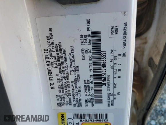 2017 Lincoln MKZ Reserve with VIN 3LN6L5FC9HR665521, listed as a Copart auction lot 44633035 with 105,522 mi miles and Salvage title. Bid and sale history available at DreamBid. Image 15.