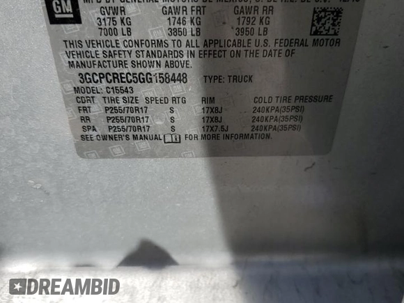 2016 Chevrolet Silverado 1500 LT with VIN 3GCPCREC5GG158448, listed as a Copart auction lot 49684105 with 170,761 mi miles and Salvage Title. Bid and sale history available at DreamBid. Image 12.