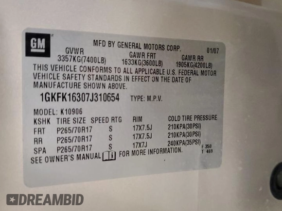 2007 GMC Yukon XL SLT with VIN 1GKFK16307J310654, listed as a Copart auction lot 47394195 with 197,988 mi miles and Salvage Title. Bid and sale history available at carsss.com. Image 13.