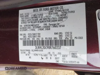 2011 Lincoln MKZ with VIN 3LNHL2GC9BR760237, listed as a IAAI auction lot 42124301 with 100,323 mi miles and . Bid and sale history available at carsss.com. Image 9.