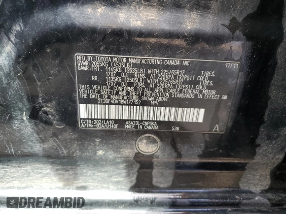 2011 Toyota RAV4 Limited with VIN 2T3DF4DV1BW177152, listed as a Copart auction lot 53832895 with 185,420 mi miles and Salvage Title. Bid and sale history available at DreamBid. Image 14.
