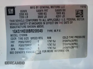 2011 GMC Yukon XL SLE with VIN 1GKS1HE08BR208949, listed as a Copart auction lot 75767724 with 164,181 mi miles and Salvage Title. Bid and sale history available at carsss.com. Image 13.
