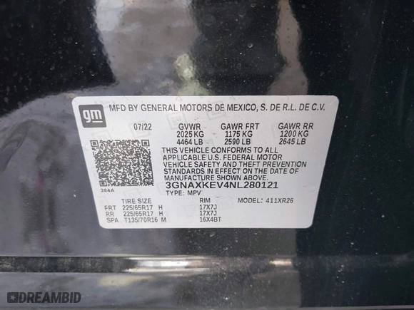2022 Chevrolet Equinox LT with VIN 3GNAXKEV4NL280121, listed as a IAAI auction lot 41686554 with 13,666 mi miles. Bid and sale history available at carsss.com. Image 9.