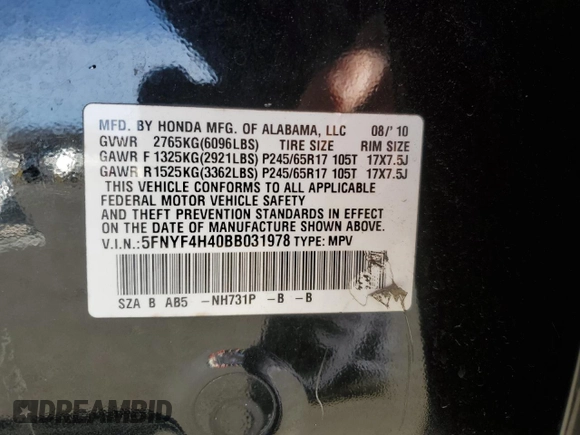 2011 Honda Pilot EX with VIN 5FNYF4H40BB031978, listed as a Copart auction lot 80213904 with 222,030 mi miles and Salvage Title. Bid and sale history available at carsss.com. Image 13.