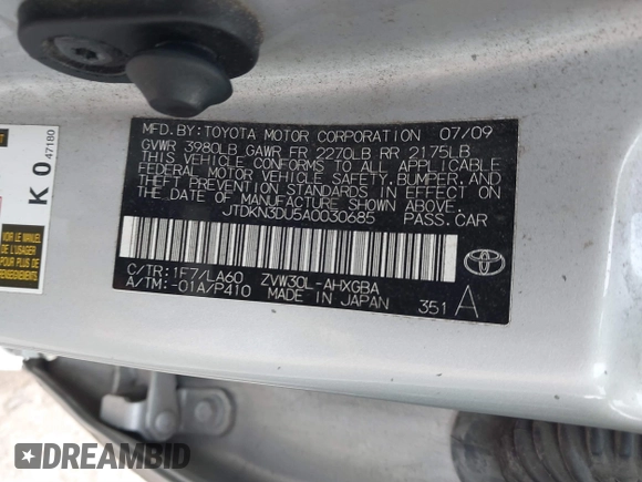 2010 Toyota Prius II with VIN JTDKN3DU5A0030685, listed as a IAAI auction lot 41506244 with 106,172 mi miles and . Bid and sale history available at DreamBid. Image 9.