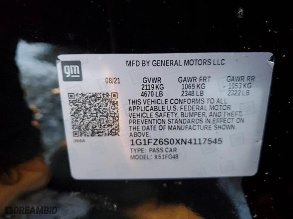 2022 Chevrolet Bolt EUV Premier with VIN 1G1FZ6S0XN4117545, listed as a Copart auction lot 86611474 with 33,105 mi miles and Salvage Title. Bid and sale history available at carsss.com. Image 13.