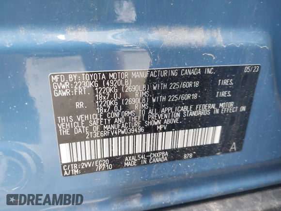 2023 Toyota RAV4 Hybrid XSE with VIN 2T3E6RFV4PW039496, listed as a IAAI auction lot 42488695 with 13,533 mi miles and . Bid and sale history available at DreamBid. Image 9.