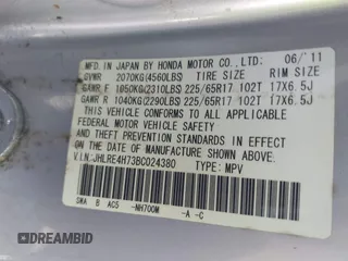 2011 Honda CR-V EX-L with VIN JHLRE4H73BC024380, listed as a IAAI auction lot 42067604 with 204,114 mi miles and . Bid and sale history available at carsss.com. Image 9.