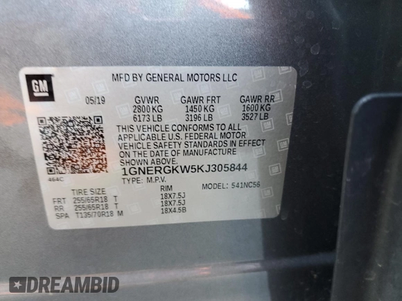 2019 Chevrolet Traverse LT Cloth with VIN 1GNERGKW5KJ305844, listed as a Copart auction lot 60865485 with 63,470 mi miles and Salvage title. Bid and sale history available at DreamBid. Image 13.