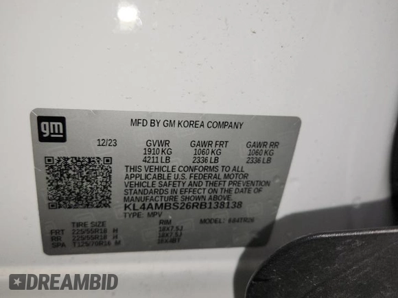2024 Buick Encore GX Preferred с VIN KL4AMBS26RB138138, выставлен на аукционе Copart как лот 60132925 с пробегом 11 642 миль миль и Чистый • Clean title. История ставок и продаж доступна на DreamBid. Изображение 13.