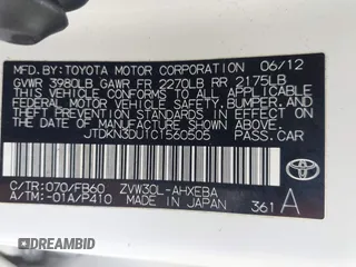 2012 Toyota Prius One with VIN JTDKN3DU1C1560505, listed as a IAAI auction lot 41908240 with 133,188 mi miles and . Bid and sale history available at DreamBid. Image 9.