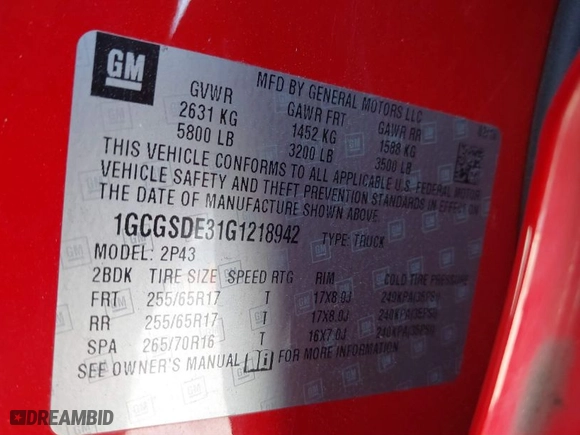 2016 Chevrolet Colorado 2WD Z71 with VIN 1GCGSDE31G1218942, listed as a IAAI auction lot 41848926 with 135,390 mi miles. Bid and sale history available at carsss.com. Image 9.