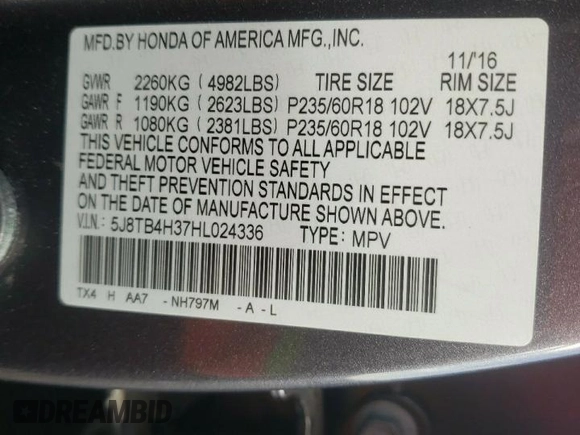 2017 Acura RDX with VIN 5J8TB4H37HL024336, listed as a Copart auction lot 50555715 with 69,009 mi miles and Salvage Title. Bid and sale history available at carsss.com. Image 13.