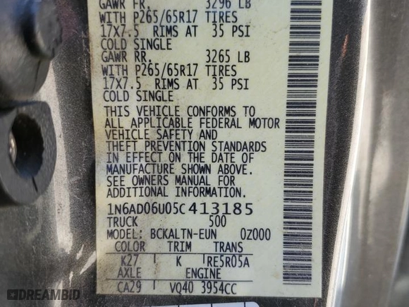 2005 Nissan Frontier 2WD Nismo with VIN 1N6AD06U05C413185, listed as a Copart auction lot 49255705 with 125,591 mi miles and Salvage Title. Bid and sale history available at carsss.com. Image 12.