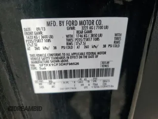 2013 Ford F-150 XL with VIN 1FTFX1CF3DKF98526, listed as a Copart auction lot 62521545 with 221,217 mi miles and Clean title. Bid and sale history available at DreamBid. Image 12.