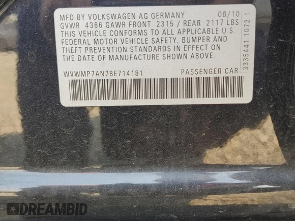 2011 Volkswagen CC Sport with VIN WVWMP7AN7BE714181, listed as a Copart auction lot 70090194 with 96,123 mi miles and Salvage Title. Bid and sale history available at DreamBid. Image 14.