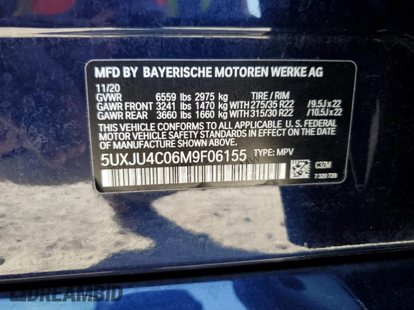2021 BMW X5 M50i with VIN 5UXJU4C06M9F06155, listed as a Copart auction lot 86296724 with 59,608 mi miles and Salvage Title. Bid and sale history available at carsss.com. Image 14.