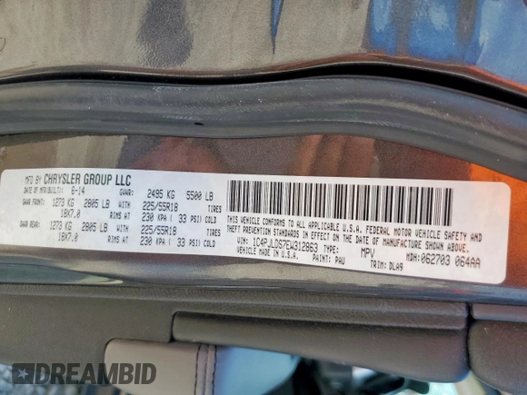 2014 Jeep Cherokee Limited with VIN 1C4PJLDS7EW312863, listed as a Copart auction lot 59418155 with 66,435 mi miles and Salvage title. Bid and sale history available at DreamBid. Image 14.