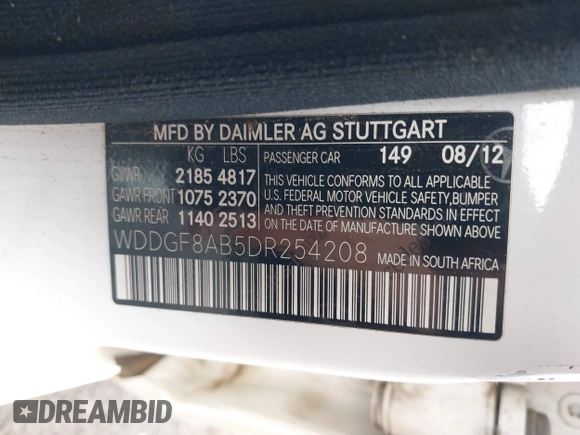 2013 Mercedes-Benz C 300 Sport with VIN WDDGF8AB5DR254208, listed as a IAAI auction lot 42514422 with 124,066 mi miles and . Bid and sale history available at DreamBid. Image 9.