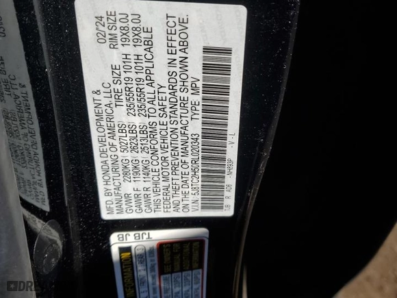 2024 Acura RDX w/Technology Package with VIN 5J8TC2H50RL020343, listed as a Copart auction lot 43534655 with 8,666 mi miles and Salvage Title. Bid and sale history available at carsss.com. Image 14.