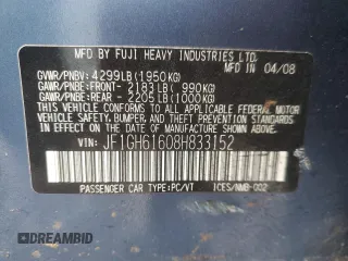 2008 Subaru Impreza Wagon (Natl) i with VIN JF1GH61608H833152, listed as a Copart auction lot 43798255 with 158,923 mi miles and Salvage Title. Bid and sale history available at carsss.com. Image 14.