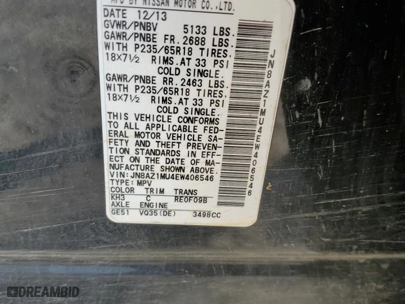 2014 Nissan Murano S with VIN JN8AZ1MU4EW406546, listed as a Copart auction lot 75046024 with 145,823 mi miles and Salvage Title. Bid and sale history available at carsss.com. Image 13.