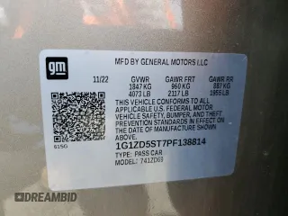 2023 Chevrolet Malibu LT with VIN 1G1ZD5ST7PF138814, listed as a Copart auction lot 54365575 with 57,339 mi miles and Clean Title. Bid and sale history available at DreamBid. Image 12.