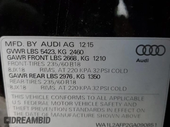 2016 Audi Q5 Premium Plus с VIN WA1L2AFP2GA090851, выставлен на аукционе Copart как лот 55568415 с пробегом 113 928 миль миль и Списание • Salvage title. История ставок и продаж доступна на DreamBid. Изображение 12.