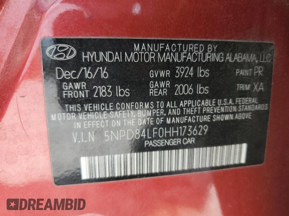 2017 Hyundai Elantra SE with VIN 5NPD84LF0HH173629, listed as a Copart auction lot 54699925 with 149,869 mi miles and Salvage Title. Bid and sale history available at DreamBid. Image 12.