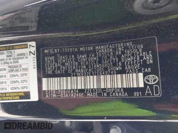 2007 Toyota Matrix STD z VIN 2T1KR32E17C649749, wystawiony jako IAAI lot #41928393 z przebiegiem 182 276 mil mil oraz . Historia ofert i sprzedaży dostępna na DreamBid. Obrazek 9.