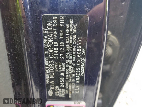 2020 Kia Stinger GT with VIN KNAE35LC5L6086551, listed as a Copart auction lot 51924835 with 67,619 mi miles and Salvage Title. Bid and sale history available at carsss.com. Image 14.