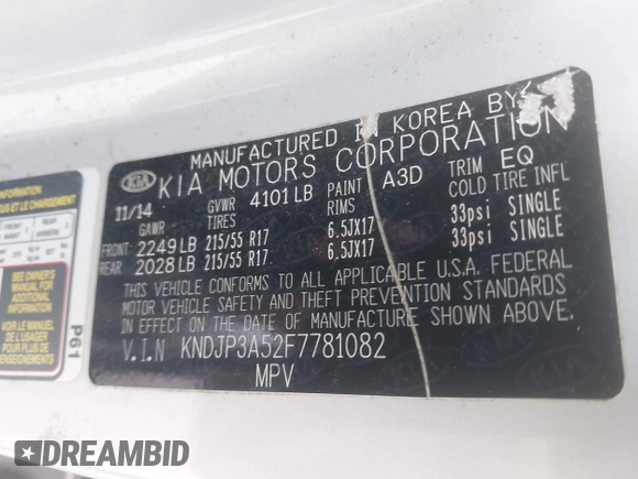 2015 Kia Soul + with VIN KNDJP3A52F7781082, listed as a IAAI auction lot 42161665 with 105,501 mi miles and . Bid and sale history available at DreamBid. Image 9.