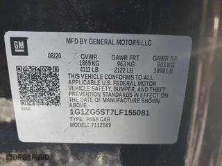 2020 Chevrolet Malibu RS with VIN 1G1ZG5ST7LF155081, listed as a IAAI auction lot 41581922 with 94,685 mi miles. Bid and sale history available at carsss.com. Image 9.