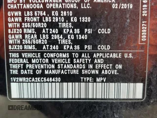 2019 Volkswagen Atlas SE with VIN 1V2WR2CA2KC546430, listed as a Copart auction lot 54391785 with 145,839 mi miles and Salvage title. Bid and sale history available at DreamBid. Image 13.