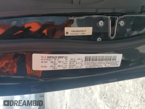 2012 Jeep Compass Sport with VIN 1C4NJCBA6CD692370, listed as a Copart auction lot 50291495 with 0 mi miles and Salvage Title. Bid and sale history available at carsss.com. Image 14.