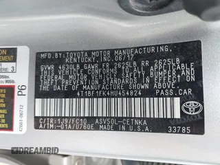 2017 Toyota Camry XLE with VIN 4T1BF1FK4HU454824, listed as a IAAI auction lot 42126990 with 77,818 mi miles and . Bid and sale history available at DreamBid. Image 9.