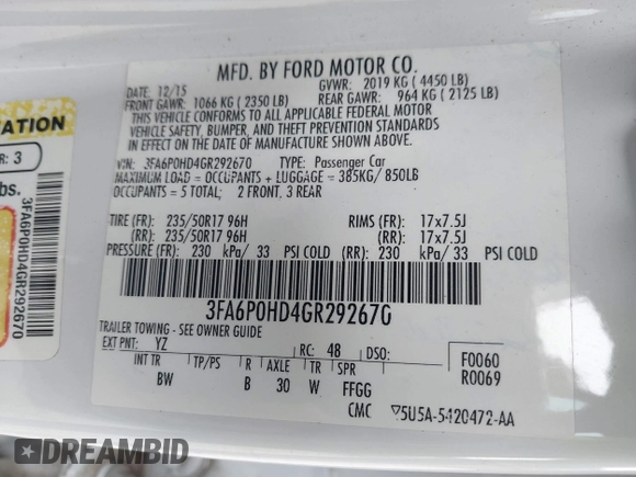 2016 Ford Fusion SE with VIN 3FA6P0HD4GR292670, listed as a IAAI auction lot 40439401 with 149,524 mi miles. Bid and sale history available at carsss.com. Image 9.